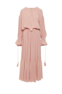 GIZIAGATE - Pink Pleated Dress With Tassel And Cord Accessories