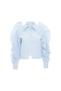 GIZIA - Blue Shirt With Pearl Buttons With Ruffles And Shirred Sleeves
