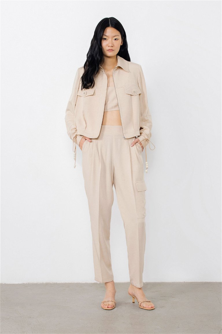 GIZIA - Beige Jacket With Processing Detail