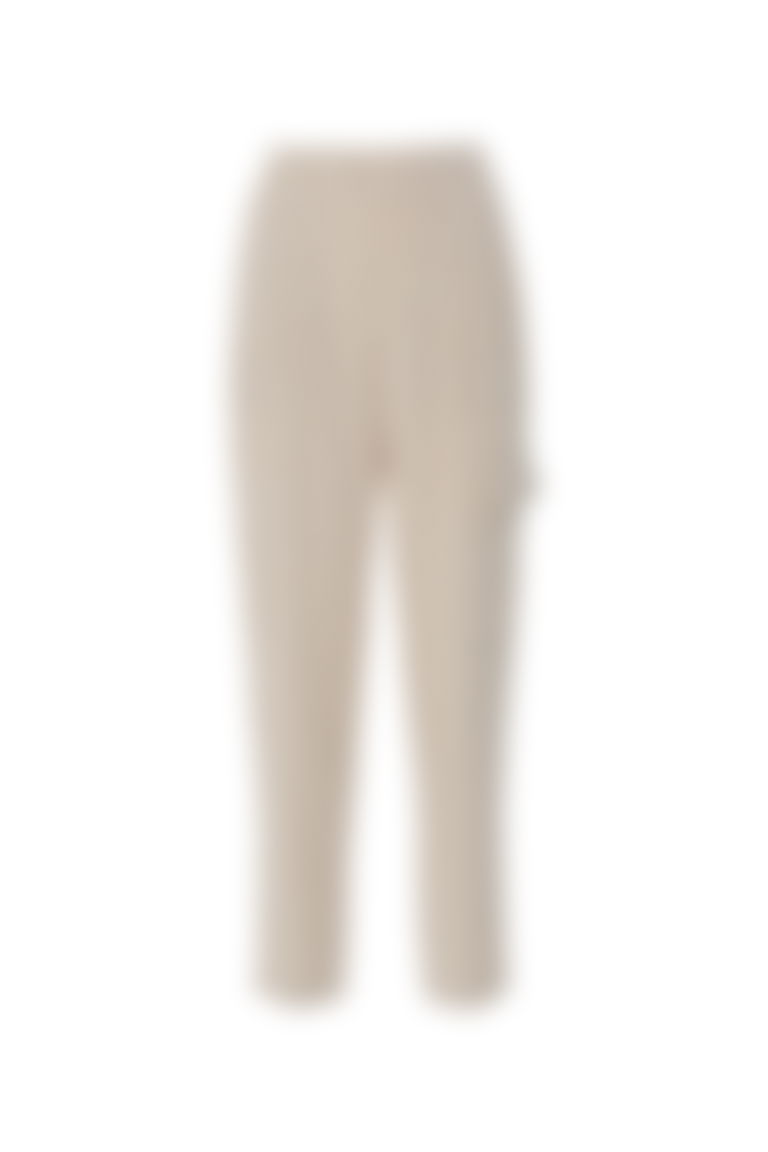 Beige Trousers with Elastic Cargo Pockets on the Back