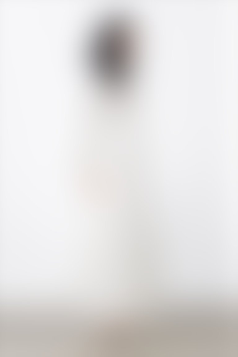 Volan Detaylı Şerit Aksesuarlı Uzun Ekru Elbise