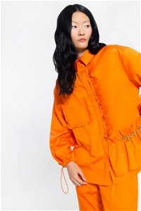 GIZIA SPORT - Asymmetric Embroidered Orange Shirt With Ruffle Detail 