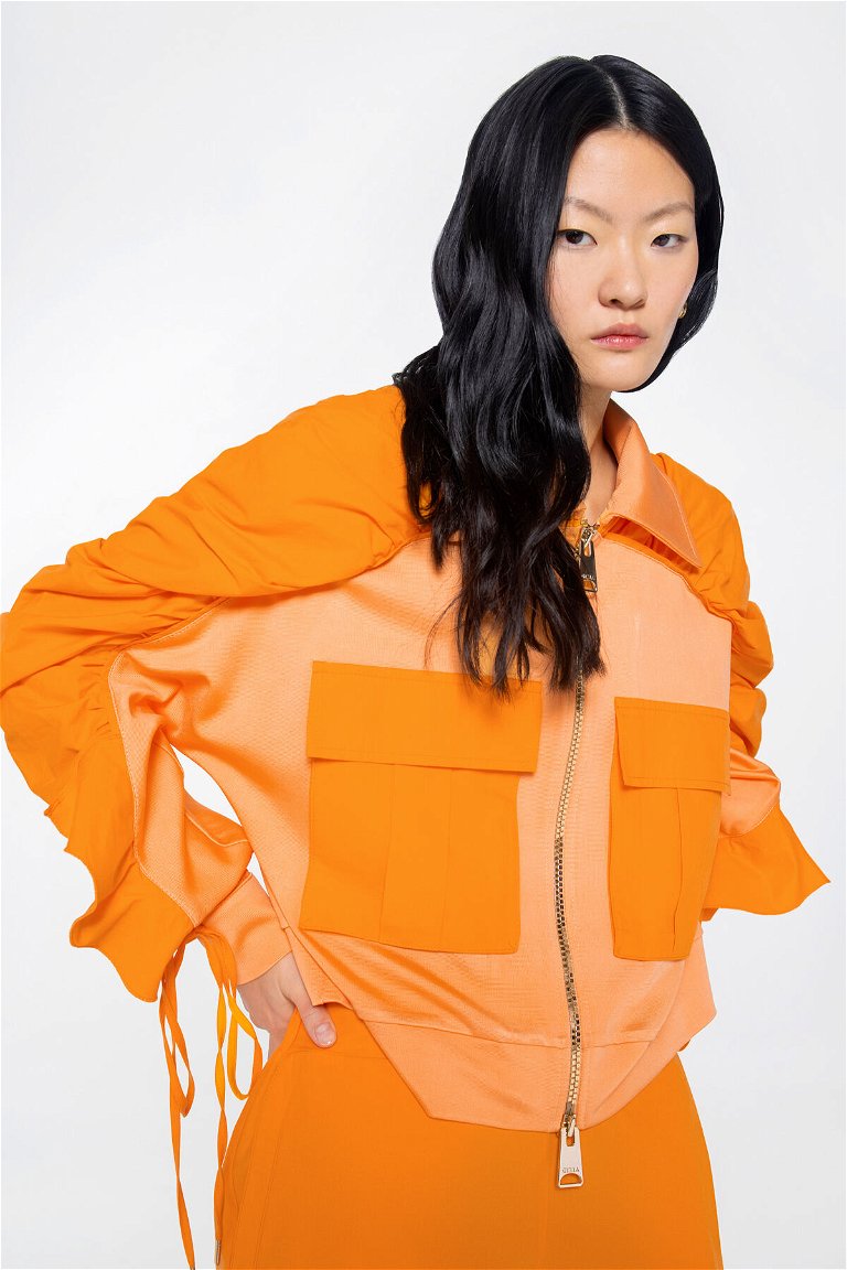 GIZIA SPORT - Salmon-Colored Jacket with Zippers and Shirring Sleeves 