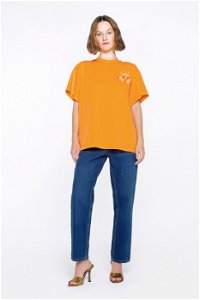 GIZIA SPORT - Aplike Nakış Detaylı Basic Turuncu Tshirt
