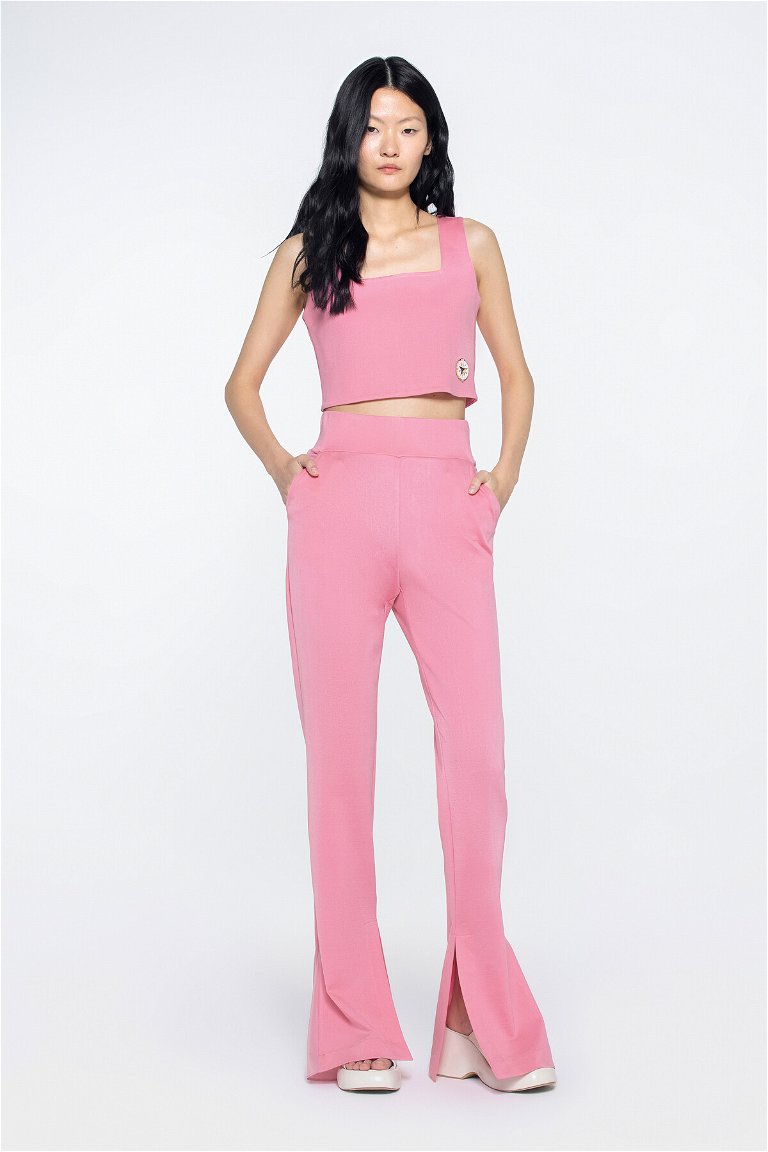GIZIA SPORT - Flarre Legs Pink Trousers with Slit Detail 