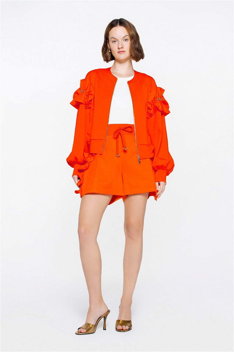 GIZIA SPORT - Orange Jacket with Flounce Detail Zipper And Embroidery On The Sleeve 