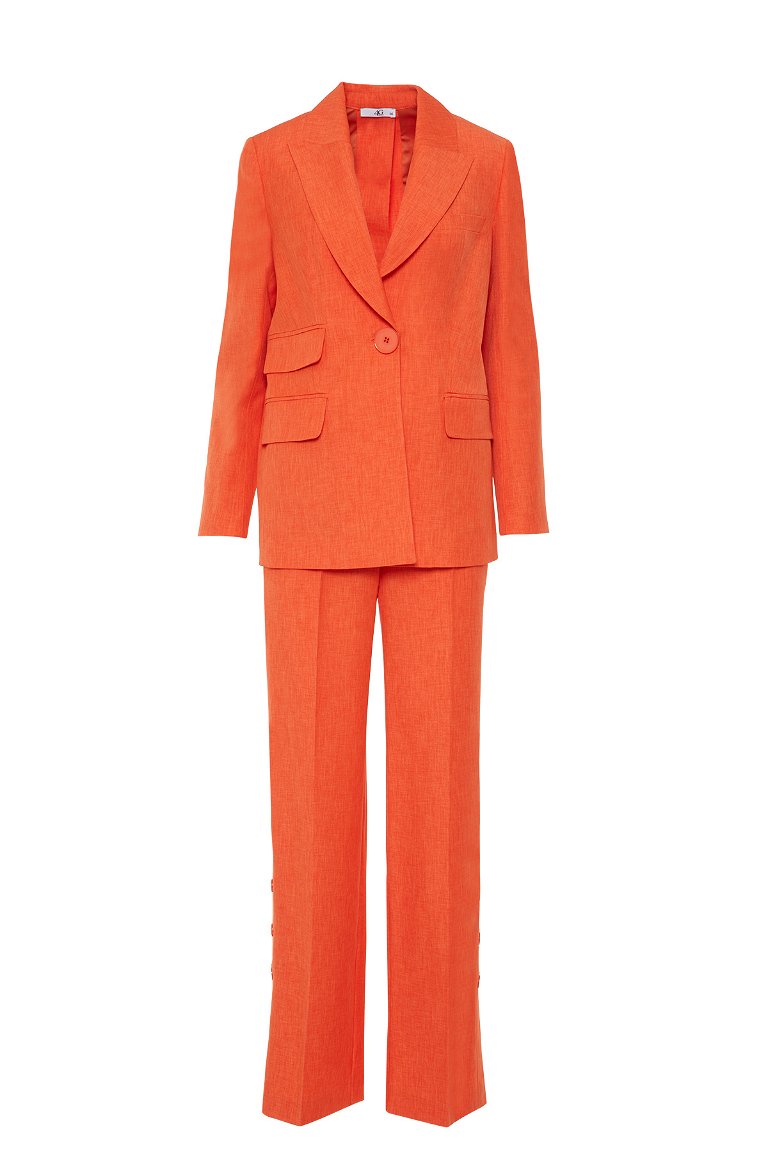 4G CLASSIC - Sırt Düğme Detaylı 3 Cepli Rahat Kesim Oranj Takım Elbise