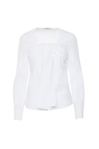 KIWE - Önü Fiyonk Bağlama Detaylı Kare Yaka Beyaz Gömlek