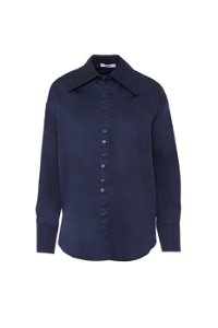 KIWE - Navy Oversized Shirt With Wide Collar Button Detail