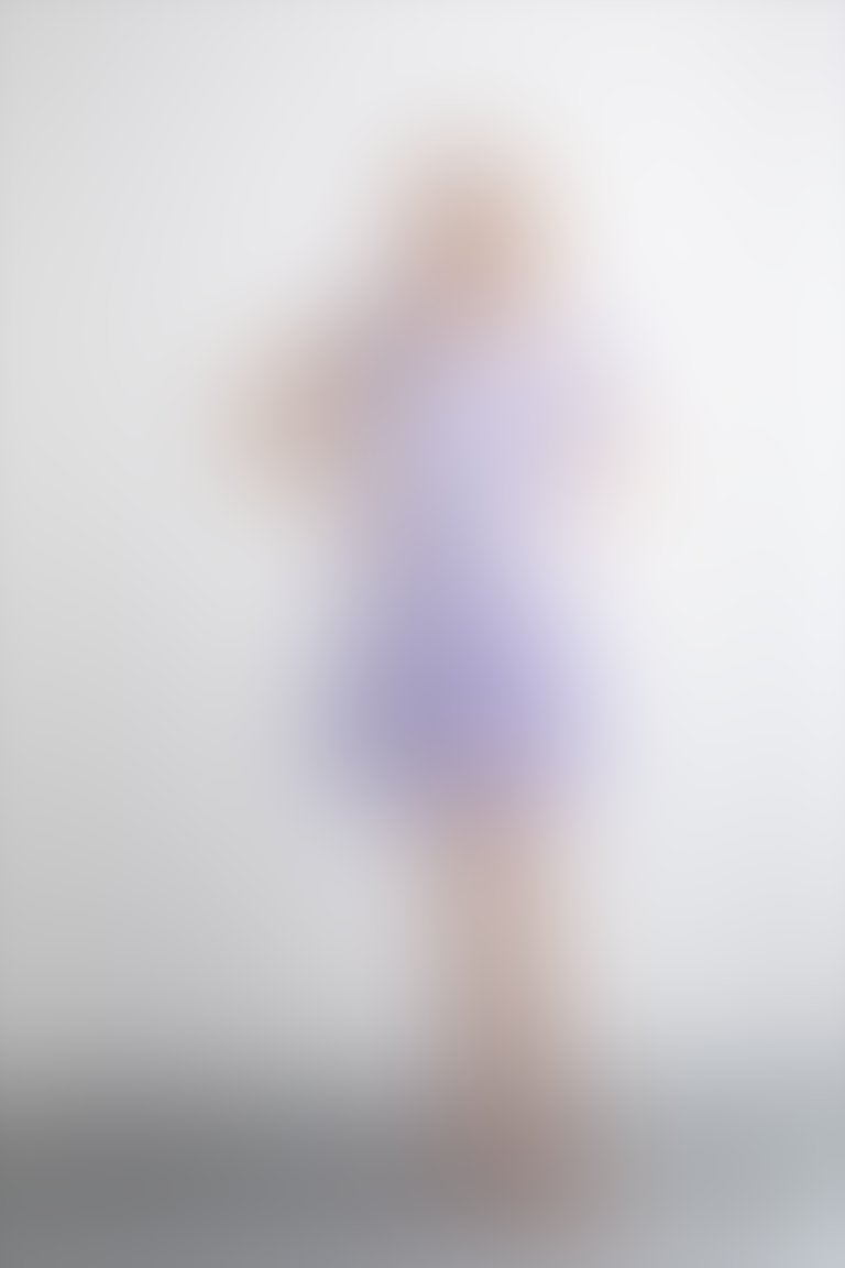 Volan Detaylı Mini Kloş Etekli Mor Elbise
