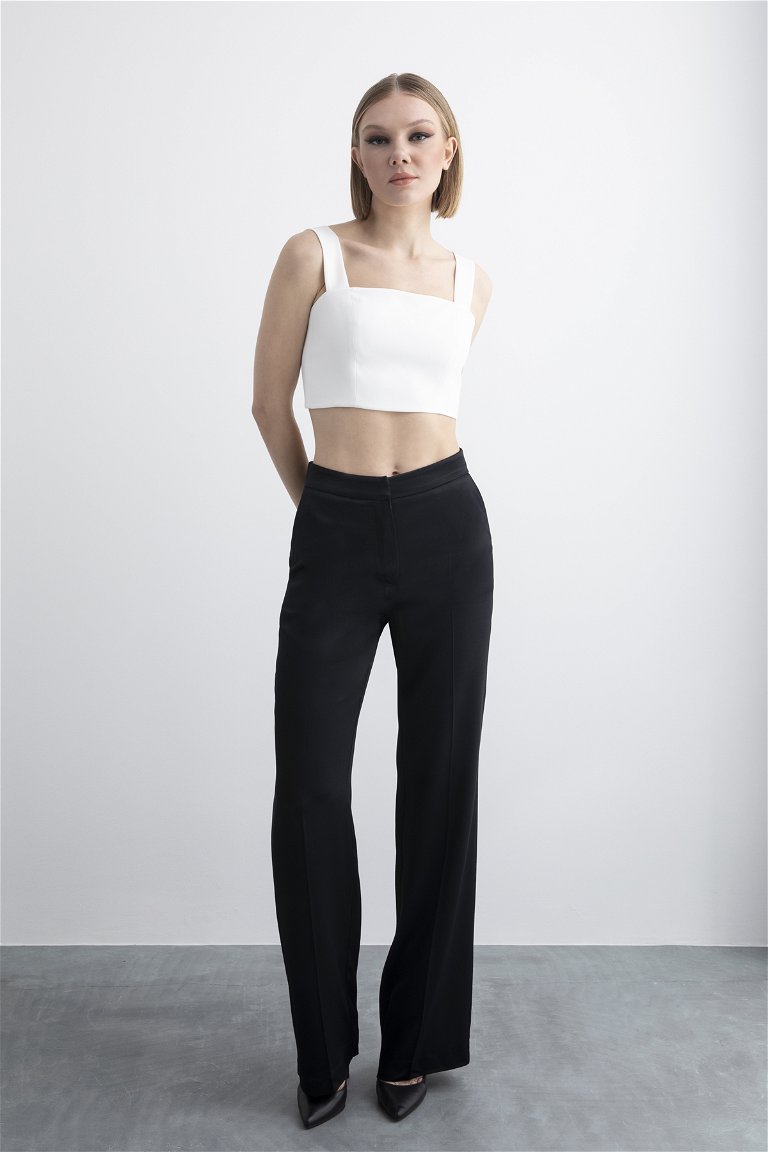 4G CLASSIC - Rahat Kesim Geniş Paça Parlak Yüzlü Saten Siyah Pantolon