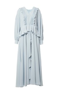 GIZIA - Embroidered Pleated Blue Dress With Collar Detail