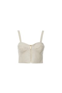 GIZIA - Beige Leather Bustier With Front Zipper With Strap