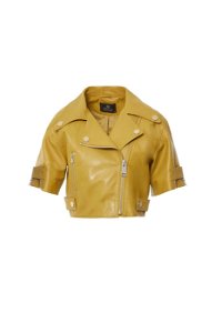 GIZIA - Mustard Leather Jacket With Sleeve Zipper Detail