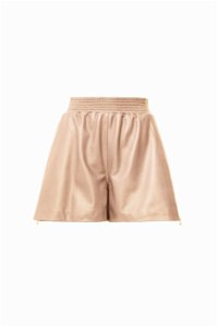 GIZIA - Powder Leather Shorts With Elastic Waist and Side Zipper Slits