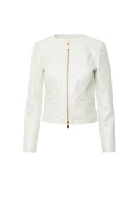 GIZIA - White Leather Jacket With Slits On The Back and Double Zipper Detail