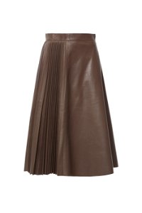 GIZIA - A Brown Leather Skirt With Pleating On The Left Side And An Asymmetric Design