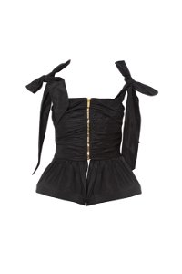 GIZIA - Black Taffeta Blouse With Front Zipper With Shoulder Closure Detail