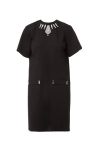 GIZIA - Yakası İşlemeli Siyah Elbise