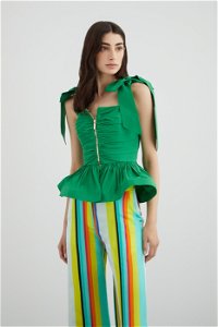 GIZIA - Green Taffeta Blouse With Front Zipper With Shoulder Closure Detail