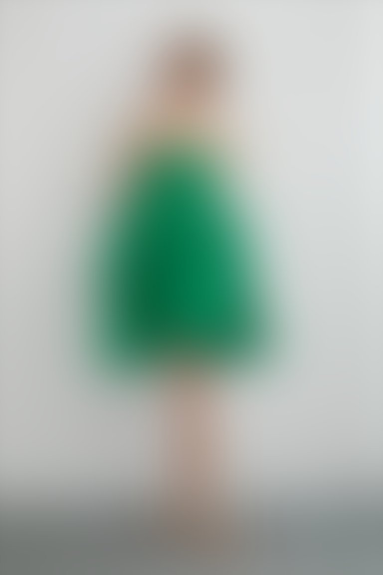 Boyundan Bağlamalı Kalp Yaka Volanlı Straplez Mini Yeşil Elbise