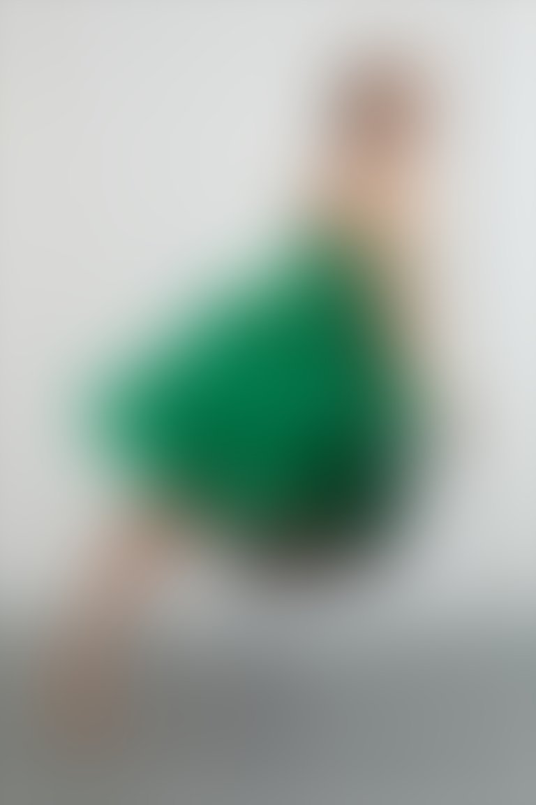 Boyundan Bağlamalı Kalp Yaka Volanlı Straplez Mini Yeşil Elbise