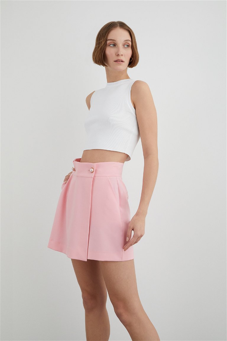 GIZIA - Pink Shorts Skirt with Pearl Gold Button Detail