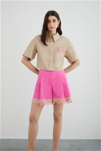 GIZIA - Brown Shirt With Sequin Embroidery Detail