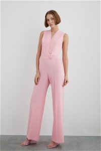 GIZIA - Sleeveless Pink Long Jumpsuit With Pearl And Gold Detail Buttons