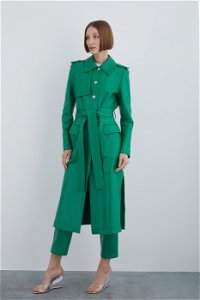 GIZIA - Belted Green Leather Trench Coat