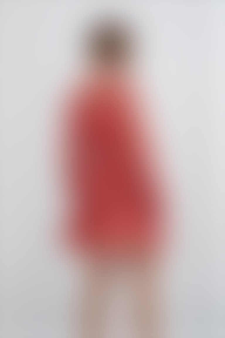 Kolda Volan Detaylı Eteği Pileli Mini Desenli Kırmızı Elbise