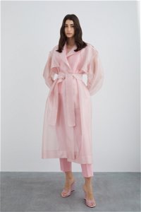 GIZIA - Long Pink Organza Jacket With Pink Pearl Button Detail