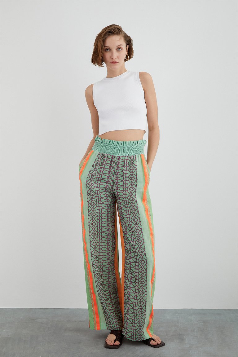 GIZIA - Bel Detaylı Desenli Pantolon