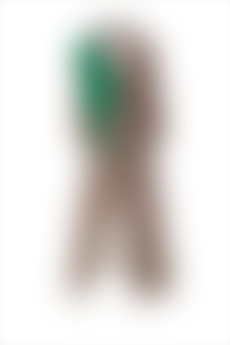 V Yaka Omuzda Yeşil Pilise Detaylı Uzun Çok Renkli Elbise