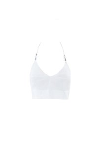 GIZIA SPORT - White Crop Blouse With Bead Detail At The Neck With Zipper At The Back