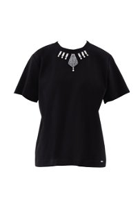 GIZIA SPORT - Black Tshirt with Embroidered Collar