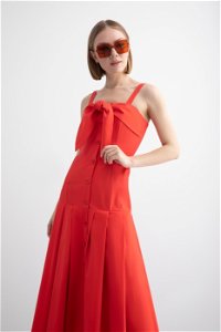 KIWE - Sleeveless Midi Dress with Strappy Binding Detail and Pleated Skirt
