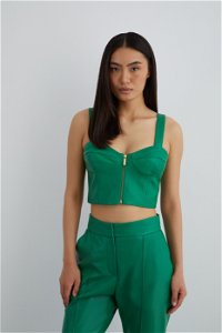 GIZIA - Green Leather Bustier With Front Zipper With Strap