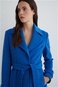 GIZIA - Removable Belt Detail Long Blue Coat
