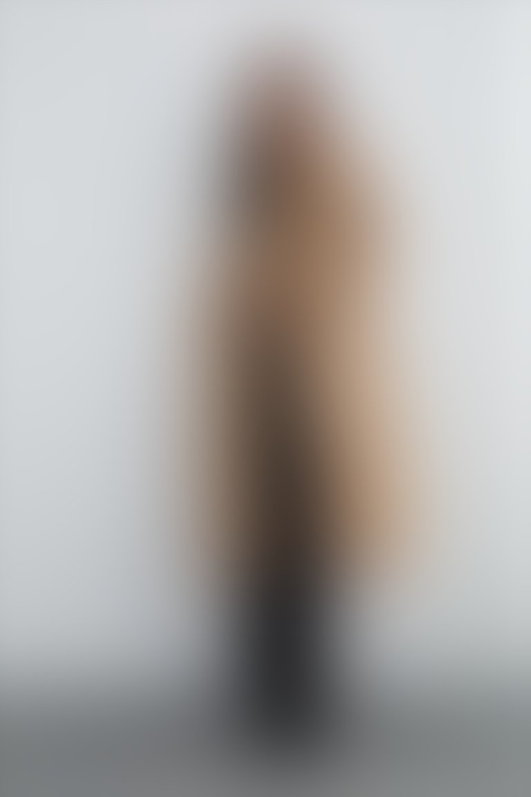 Nakış Detaylı Kolları Triko Manşetli Kahverengi Uzun Ceket
