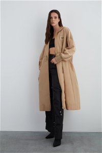 GIZIA SPORT - Embroidery Detail Knit Cuffed Brown Long Jacket