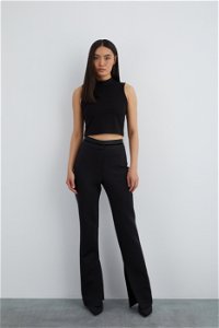 GIZIA SPORT - Back Size Zippered Stand-Up Collar Sleeveless Black Blouse