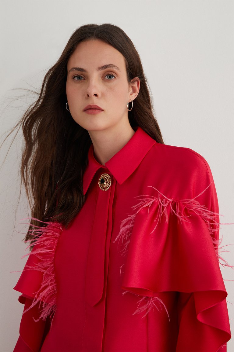 GIZIA - Feather Detail Snap Closure Pink Blouse