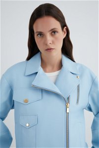 GIZIA - Blue Leather Jacket With Zipper Accessories