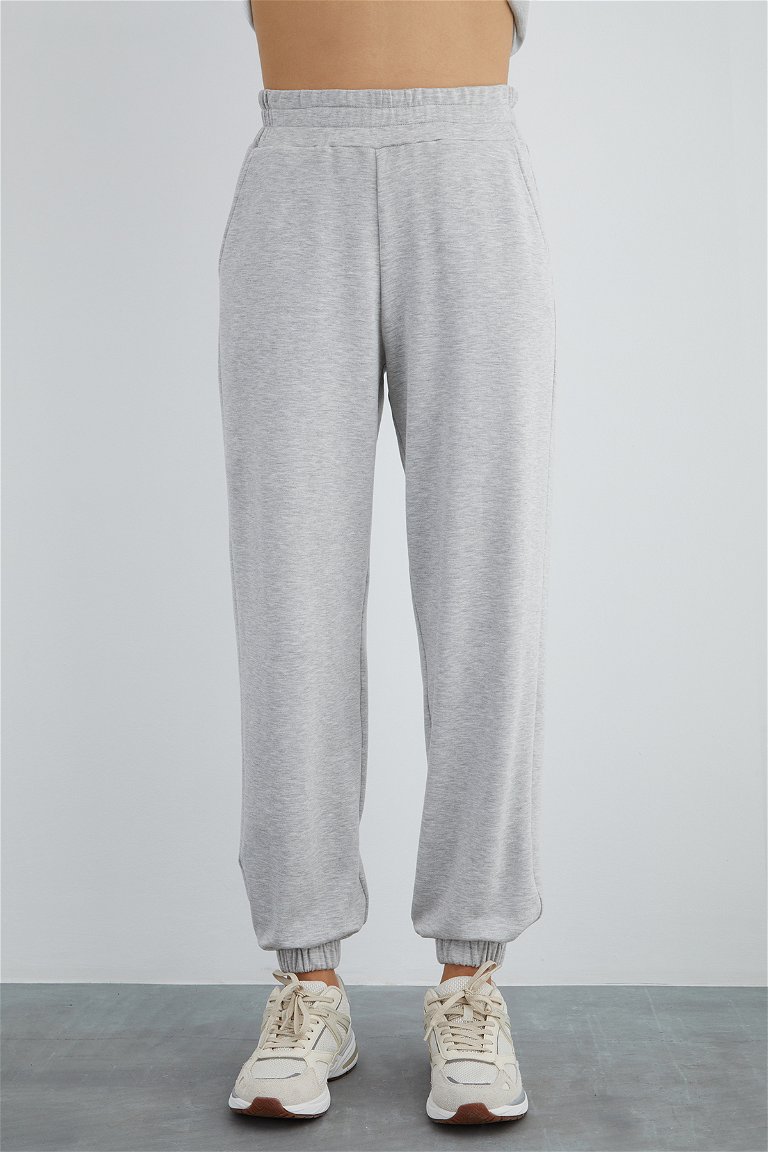 GIZIA SPORT - Elasticated Cuff Label Detail Grey Sweatpants