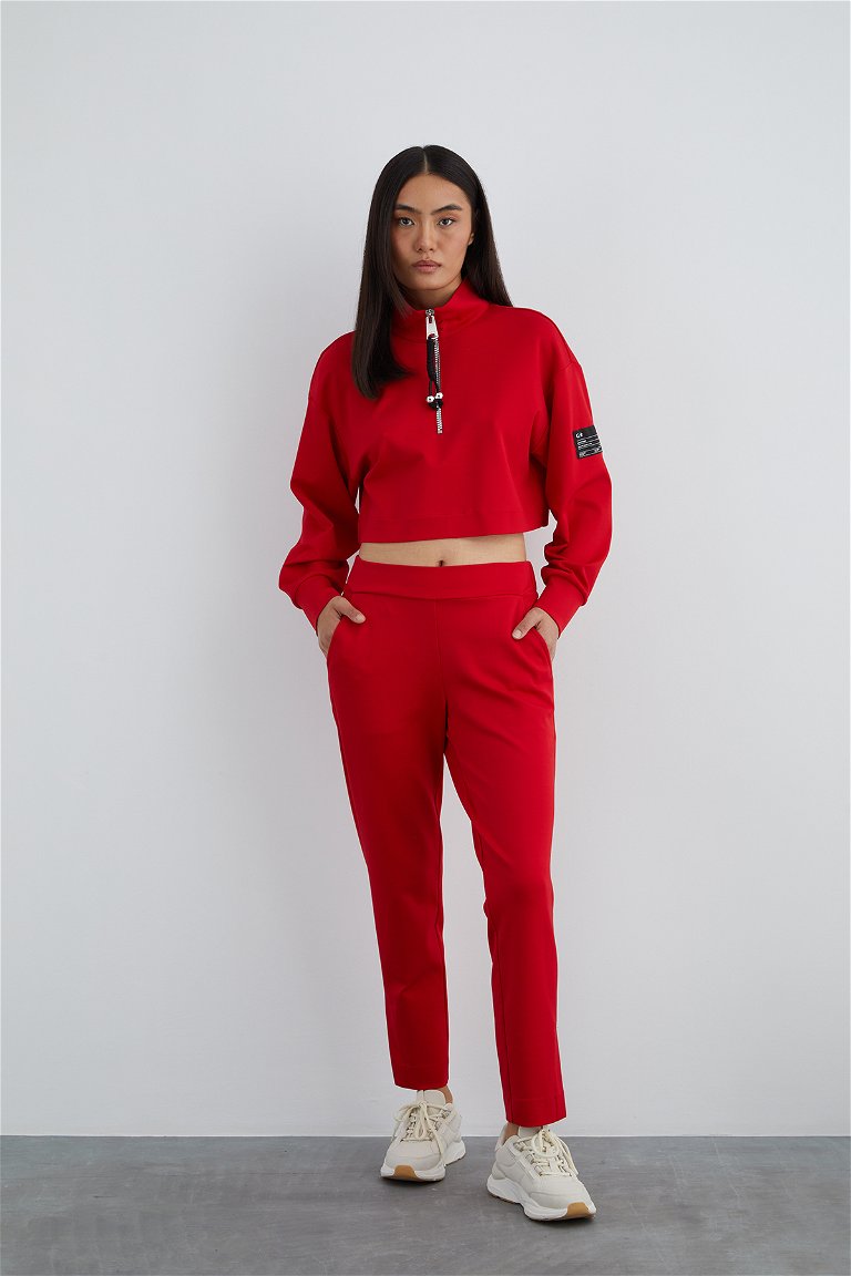 GIZIA SPORT - Etiket Detay Önü Fermuarlı Kırmızı Bluz