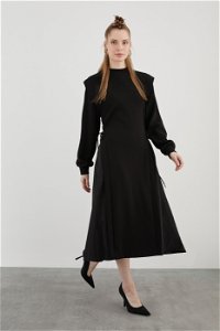 KIWE - Midi-Length Black Sweatshirt Dress with High Neck and Long Sleeves