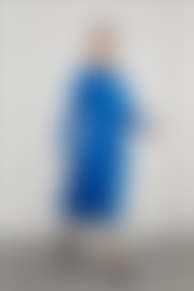 Dik Yaka Midi Boy Kloş Etekli Uzun Kollu Lacivert Gömlek Elbise