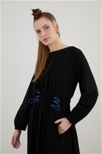 KIWE - Comfort Fit Maxi Length Black Dress with Low Shoulders