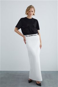 GIZIA CLASSIC - Maxi-Length Viscose Skirt with Back Slit in Ecru